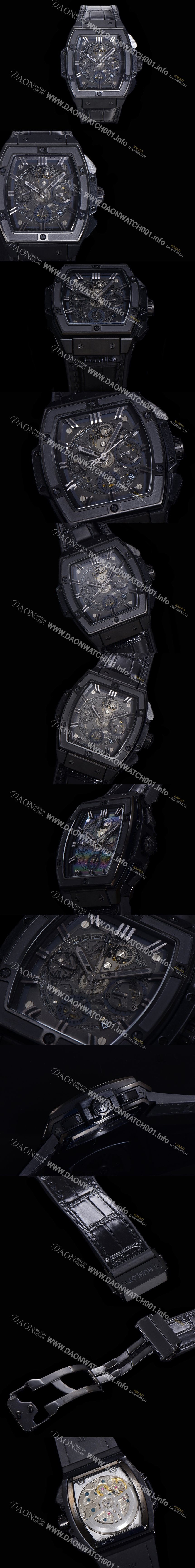 레플리카 [휴블렛] 남성용 스피릿 빅뱅 마스터피스 크로노그래프 Hub4700타입 45mm PVD코팅 가죽줄 스켈래톤다이얼 hub1512