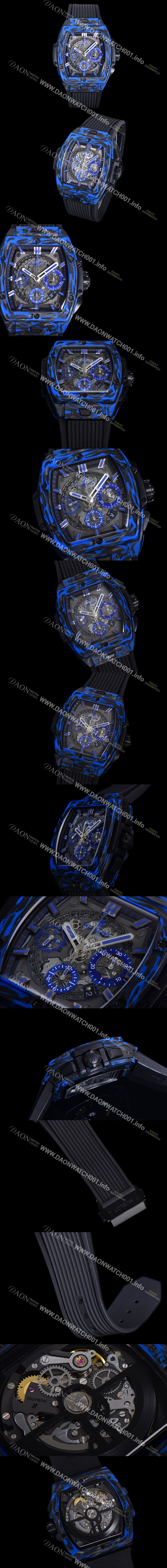 레플리카 [휴블렛] 남성용 스피릿 빅뱅 마스터피스 카본제질  크로노그래프 Hub4700타입 45mm 러버우레탄줄 스켈래톤다이얼 hub1954