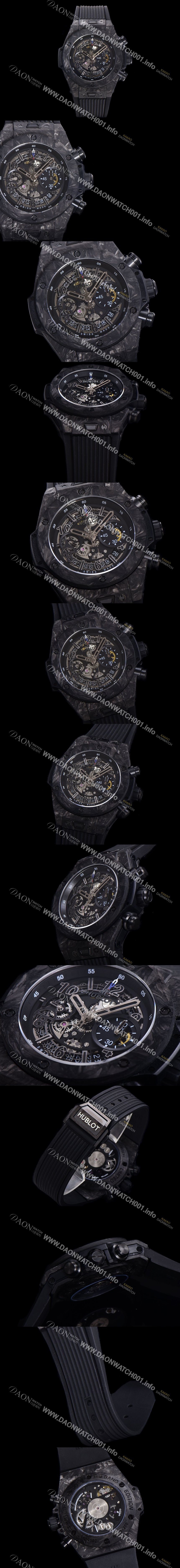 레플리카 [휴블렛] 남성용 빅뱅 유니코 풀카본 제질 오토매틱 Hub1242 타입 45mm 러버우레탄줄 스켈래톤다이얼  hub1129