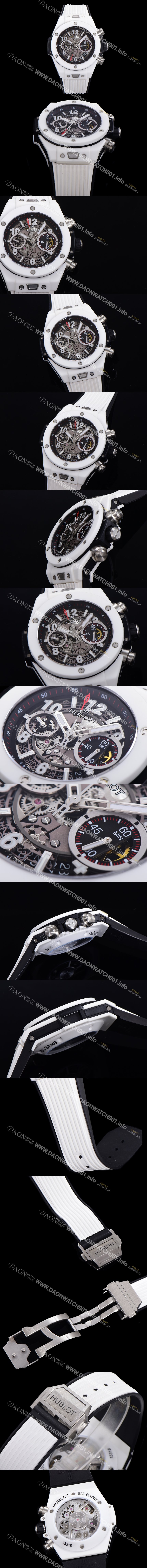 레플리카 [휴블렛] 남성용 위블러 빅뱅 유니코 화이트매직 45mm  오토매틱 HUB1241타입 무브먼트 세라믹 우레탄줄 스켈래톤 화이트 다이얼  hub5191