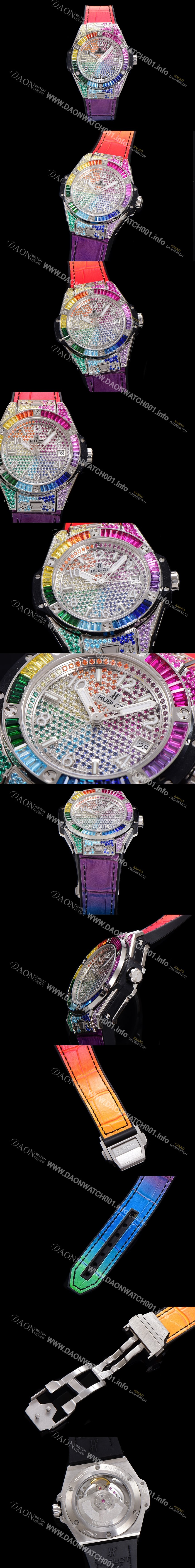 레플리카 [휴블렛] 남여공용 빅뱅 오토매틱 HUB1710타입 39mm 다이아/보석 세팅 우레탄/가죽 믹스밴드 보석다이얼 hub9215