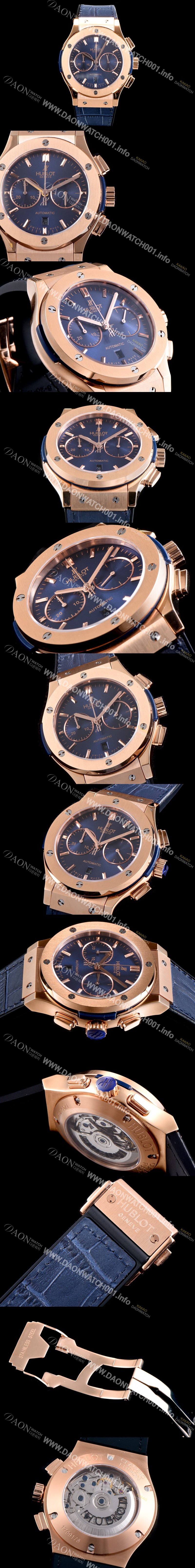 레플리카 [휴블렛] 남성용 클레식 퓨전 521.OX.2610.LR 18K 로즈골드 케이스 크로노그래프 블루 다이얼 오토매틱 무브먼트 HUB4202