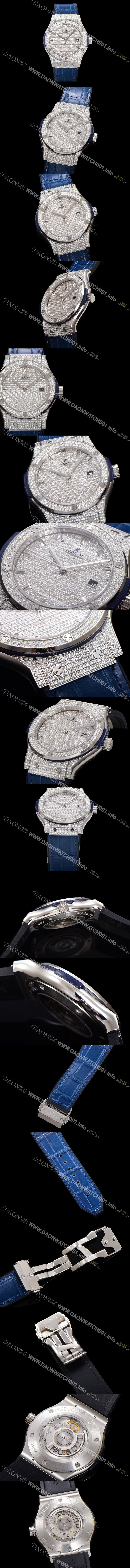 레플리카 [휴블렛] 남성용 클래식 퓨전 565.NX.9010.LR.1704 다이아몬드 셋팅 큐빅/보석 다이얼 42미리 오토매틱 2892 타입 가죽/우레탄 믹스밴드 hub2125