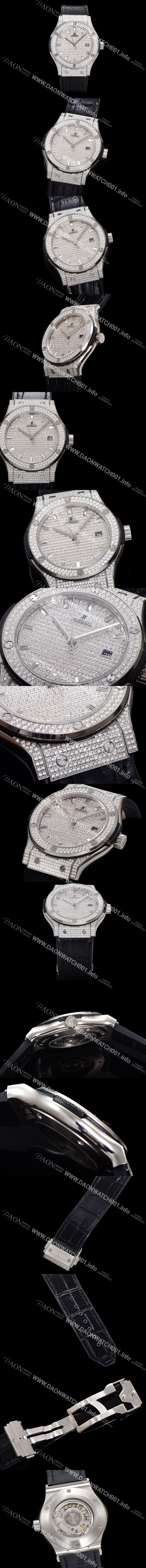 레플리카 [휴블렛] 남성용 클래식 퓨전 565.NX.9010.LR.1704 다이아몬드 셋팅 큐빅/보석 다이얼 42미리 오토매틱 2892 타입 가죽/우레탄 믹스밴드 hub2126