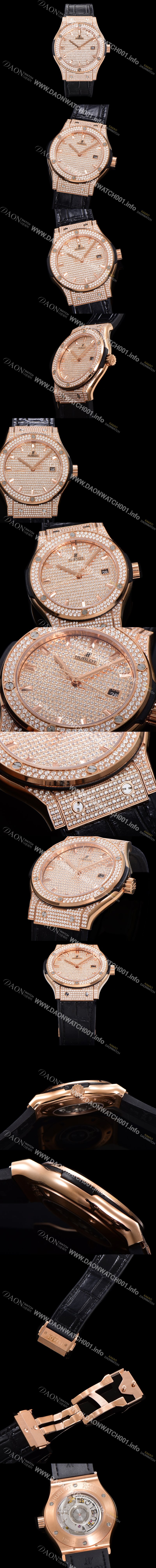 레플리카 [휴블렛] 남성용 클래식 퓨전 565.OX.9010.LR.1704 다이아몬드 셋팅 큐빅/보석 다이얼 18K로즈골드 42미리 오토매틱 2892 타입 가죽/우레탄 믹스밴드 hub2127