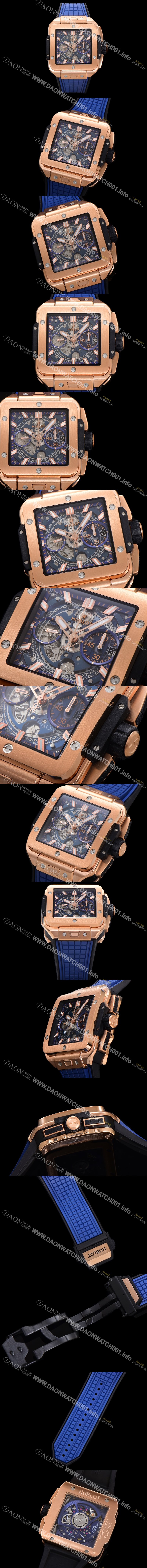 레플리카 [휴블렛] 남성용 스퀘어 뱅 유니코 821.OX.5180.RX 스켈레톤 다이얼 티타늄 에디션 18K 로즈골드 42미리 오토매틱 무브먼트 우레탄 러버밴드 hub2132