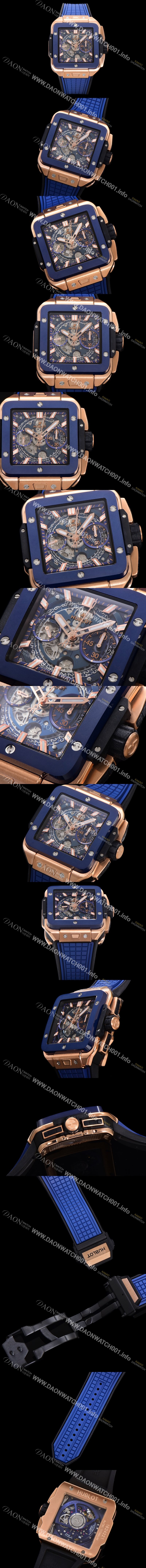 레플리카 [휴블렛] 남성용 스퀘어 뱅 유니코 821.OL.5180.RX 스켈레톤 다이얼 티타늄 에디션 18K 로즈골드 42미리 오토매틱 무브먼트 우레탄 러버밴드 hub2133