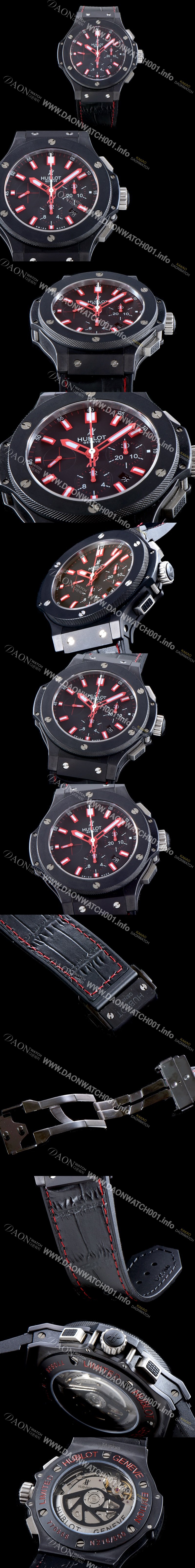 레플리카 [휴블렛] 남성용 빅뱅 301.CI.1123.GR 빅뱅 44mm 에디션 올블랙 레드 다이얼 오토매틱 무브먼트 HUB2142