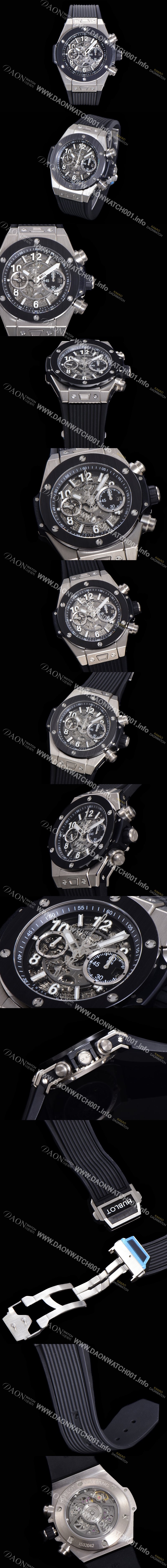 레플리카 [휴블렛] 남성용 빅뱅 유니코 킹골드 크로노그래프 441.NM.1170.RX 세라믹 베젤 HUB1280 오토매틱 므브먼트 44mm 러버밴드 스켈레톤다이얼 hub38956