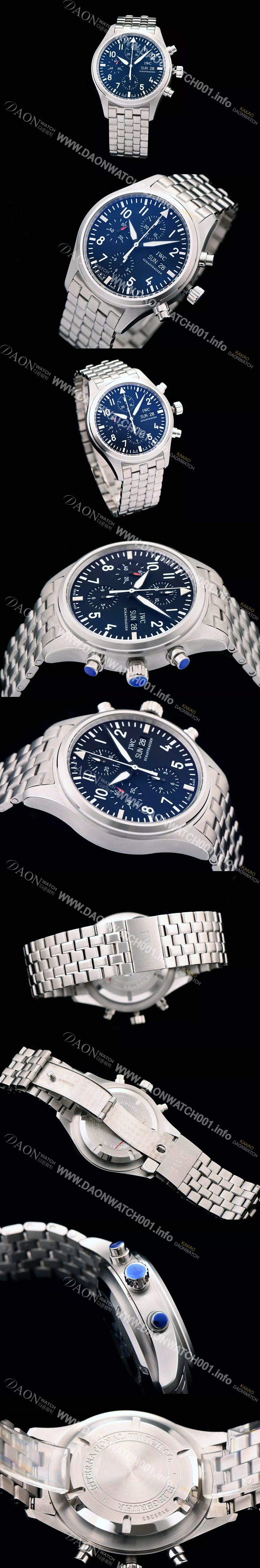 레플리카 [아이더블유씨] 남성용 파일럿 크로노 오토메틱 스테인레스 스틸 블랙다이얼 IWC0401