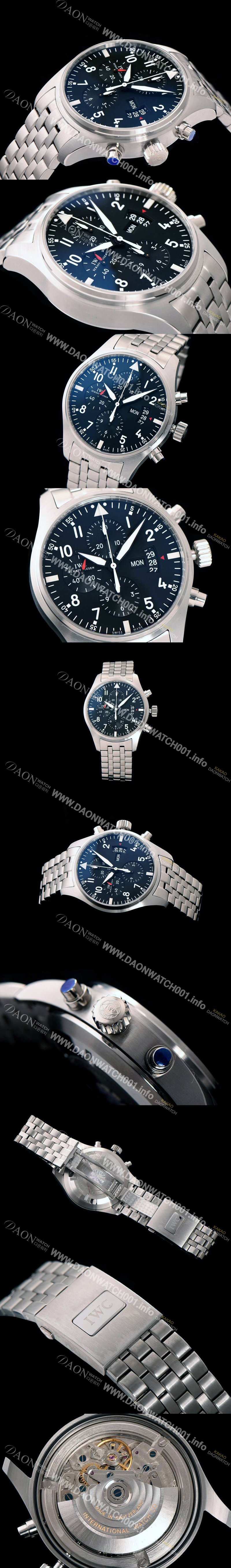 레플리카 [아이더블유씨] 남성용 파일럿 크로노그래프 3777 43mm ZF사 1:1 베스트 에디션 블랙 다이얼 스틸 브레이슬릿 A7750 IWC0223