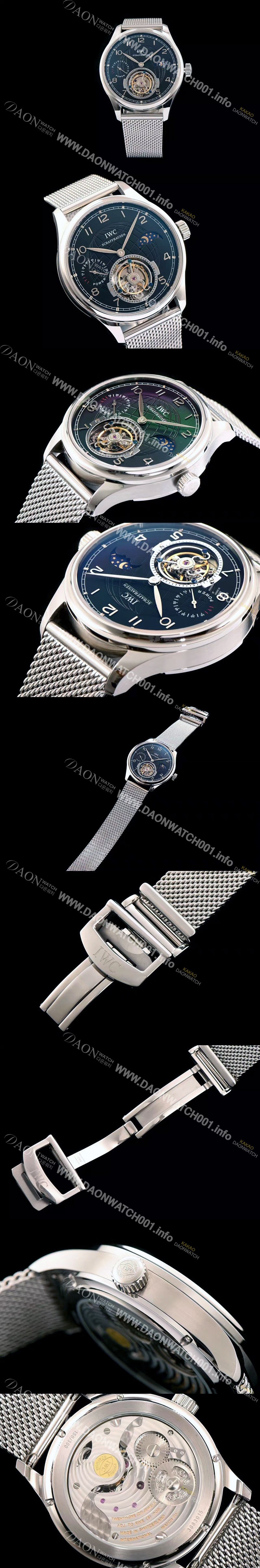 레플리카 [아이더블유씨] 남성용 포르투기즈 투어빌론 문페이즈 파워리져브 실버 인덱스 블랙 다이얼 스틸 메쉬 브레이슬릿 IWC0212