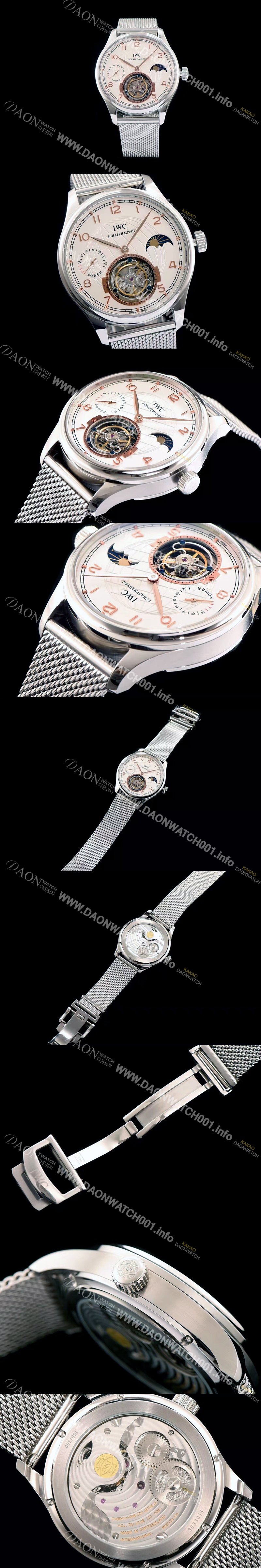 레플리카 [아이더블유씨] 남성용 포르투기즈 투어빌론 문페이즈 파워리져브 로즈골드 인덱스 화이트 다이얼 스틸 메쉬 브레이슬릿 IWC0211