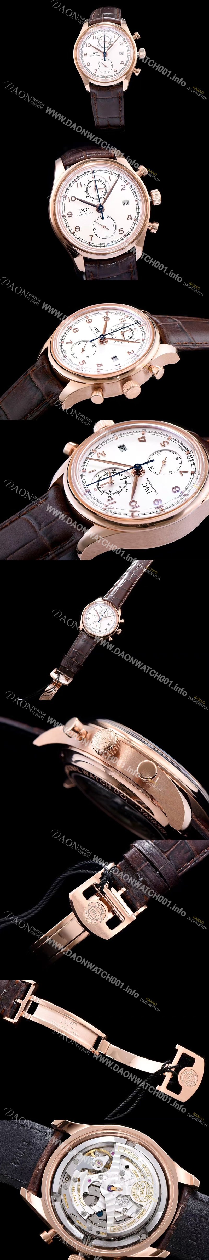 레플리카 [아이더블유씨] 남성용 포루투기즈 칼리버 IW390402 클래식 모델 18k 로즈골드 크로노그래프 화이트 다이얼 오토매틱 무브먼트 IWC0142