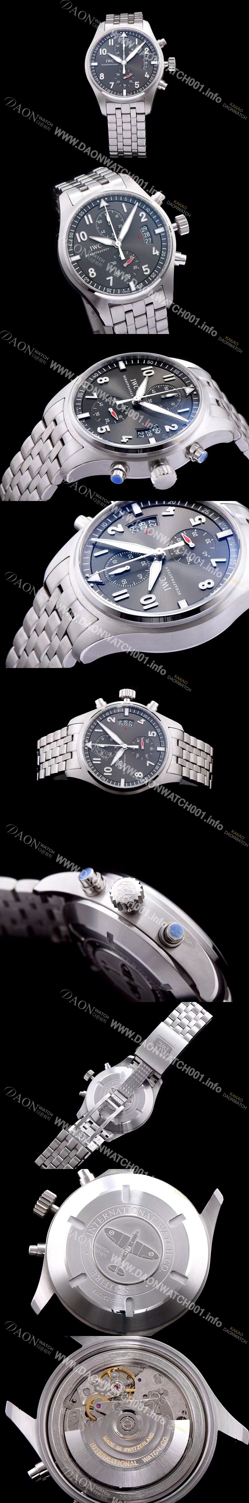 레플리카 [아이더블유씨] 남성용 파일럿 스핏파이어 IW387804 크로노그래프 진 그레이 다이얼 브레이슬릿 오토매틱 무브먼트 IWC0141