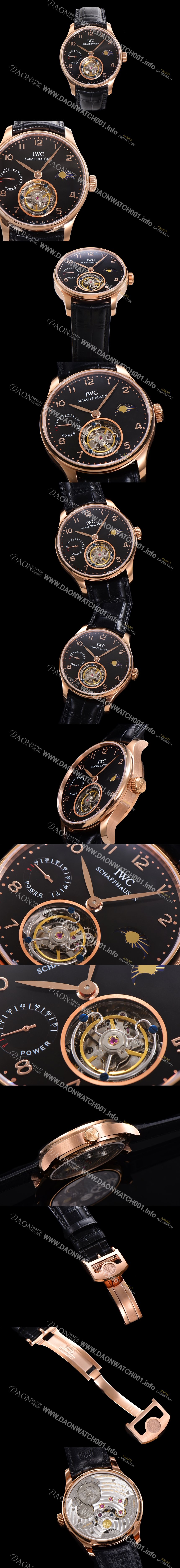 레플리카 [아이더블유씨] 남성용 신제품 UP!! 포르투기즈 컴플리케이션 하이  "투어빌론 문페이즈 파워 리저브"아시안 투어빌론 탑재  18K 로즈골드 42mm 가죽줄 블랙 다이얼   iwc1959