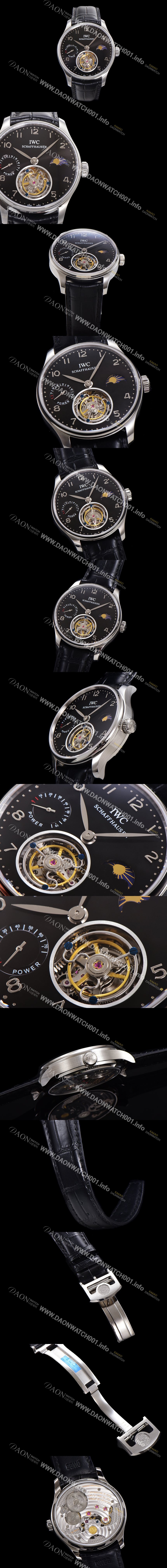 레플리카 [아이더블유씨] 남성용 신제품 UP!! 포르투기즈 컴플리케이션 하이  "투어빌론 문페이즈 파워 리저브"아시안 투어빌론 탑재  42mm 가죽줄 블랙 다이얼   iwc1352