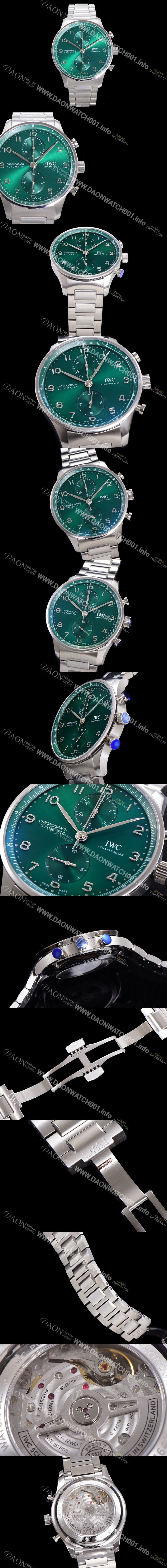 레플리카 [아이더블유씨] 남성용시계 베스트 신형 포르투기즈 IW371615 크로노그래프 오토매틱 ETA7750-2 타입 41mm 메탈줄 그린다이얼 iwc6468
