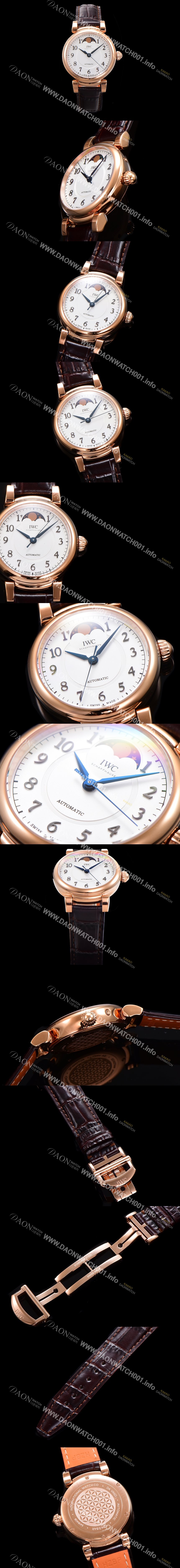 레플리카 [아이더블유씨]여성용 다빈치 오토매틱 문페이즈 36mm 18K 로조골드 가죽줄 화이트다이얼 iwc56034