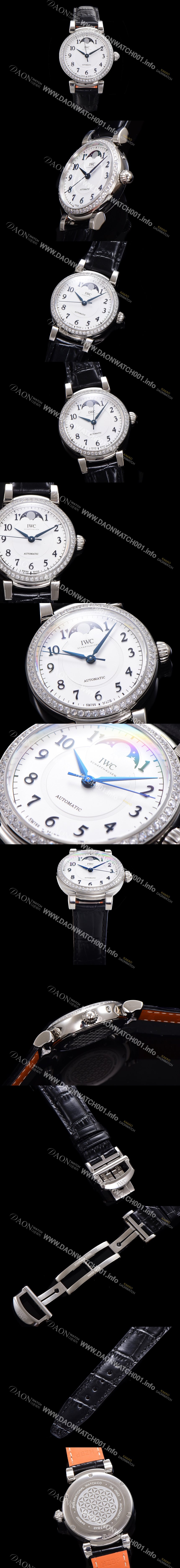 레플리카 [아이더블유씨]여성용 다빈치 오토매틱 문페이즈 36mm 18K 로조골드 다이아몬드베젤가죽줄 화이트다이얼 iwc75312