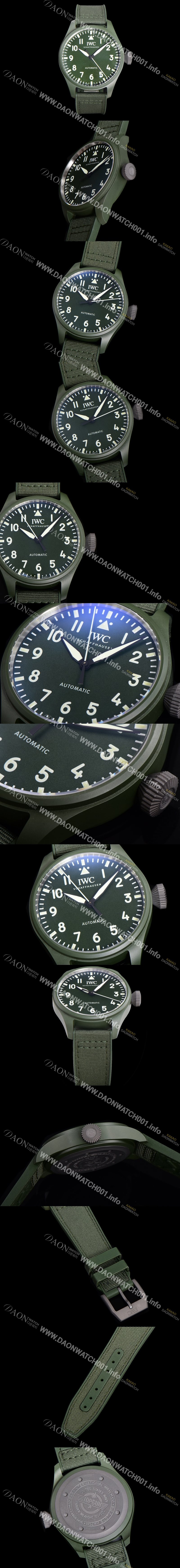 레플리카 [아이더블유씨] 남성용 파일럿 IW329802 오토매틱 43.8mm 세라믹 재질 나토천/러버 믹스 그린 다이얼 iwc29052