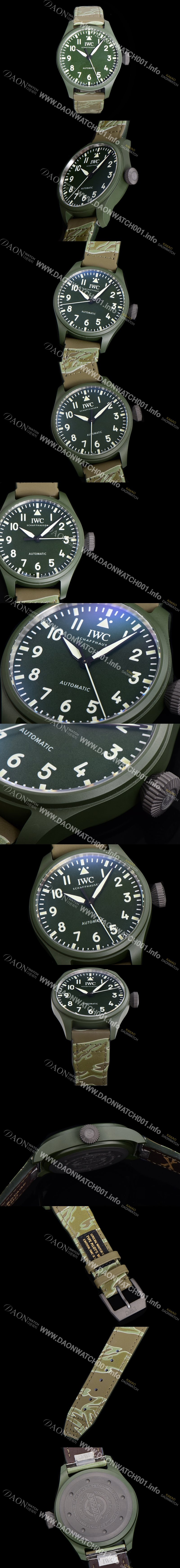 레플리카 [아이더블유씨] 남성용 파일럿 IW329802 오토매틱 43.8mm 세라믹 재질 나토천/러버 믹스 그린 다이얼 iwc29053