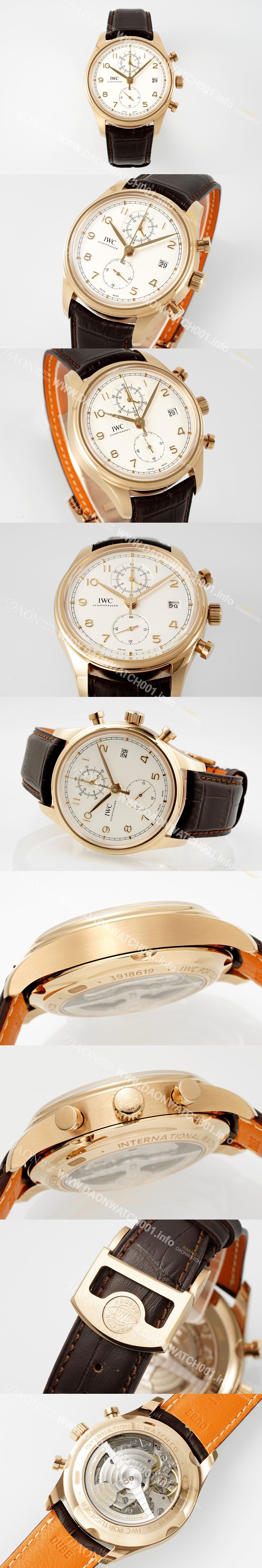 레플리카 [아이더블유씨] 남성용 포루투기즈 IW390301 18k 로즈골드 42mm 크로노그래프 오토매틱 무브먼트 화이트 다이얼 iwc4096