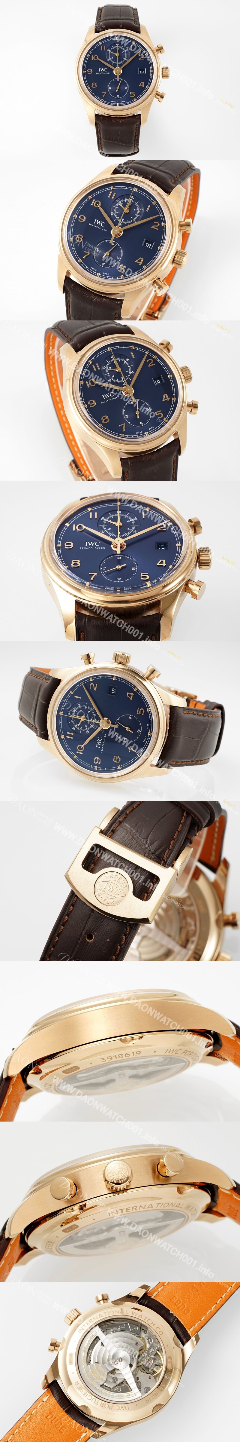 레플리카 [아이더블유씨] 남성용 포루투기즈 IW390305 18k 로즈골드 42mm 크로노그래프 오토매틱 무브먼트 블루 다이얼 iwc4097