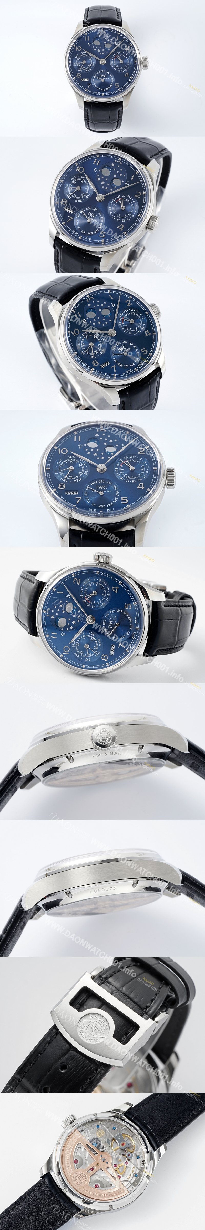 레플리카 [아이더블유씨] 남성용 포루투기즈 IW503401 퍼페추얼 캘린더 더블 문 44mm 오토매틱 무브먼트 블루 다이얼 iwc4105