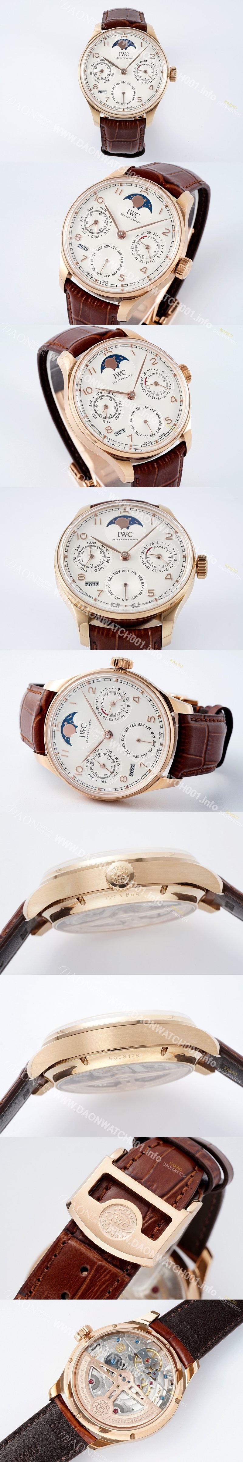 레플리카 [아이더블유씨] 남성용 포루투기즈 IW502306 퍼페추얼 캘린더 싱글 문 44mm 18k 로즈골드 오토매틱 무브먼트 화이트 다이얼 iwc4108