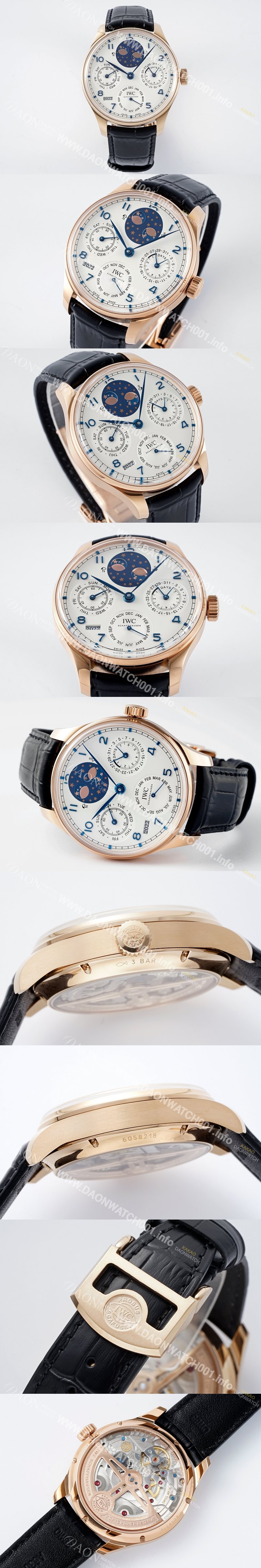 레플리카 [아이더블유씨] 남성용 포루투기즈 IW503405 퍼페추얼 캘린더 더블 문 플래티넘 44mm 18k 로즈골드 오토매틱 무브먼트 화이트 다이얼 iwc4110