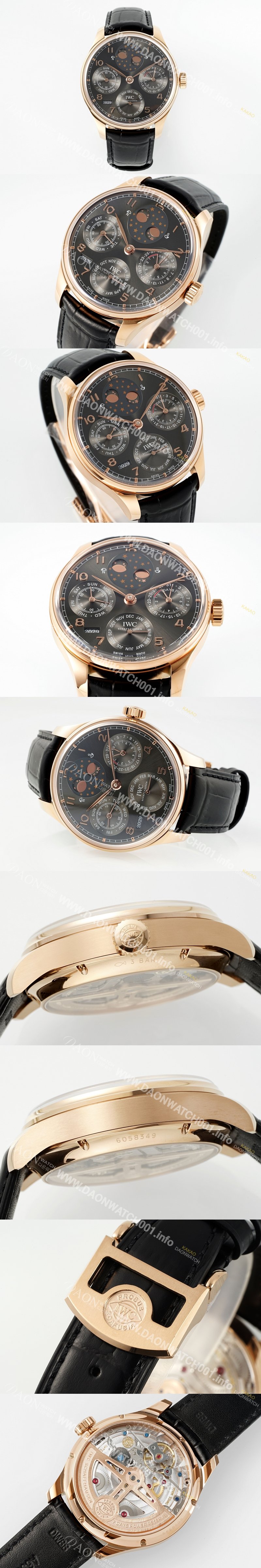 레플리카 [아이더블유씨] 남성용 포루투기즈 IW503404 퍼페추얼 캘린더 더블 문 44mm 18k 로즈골드 오토매틱 무브먼트 그레이 다이얼 iwc4111