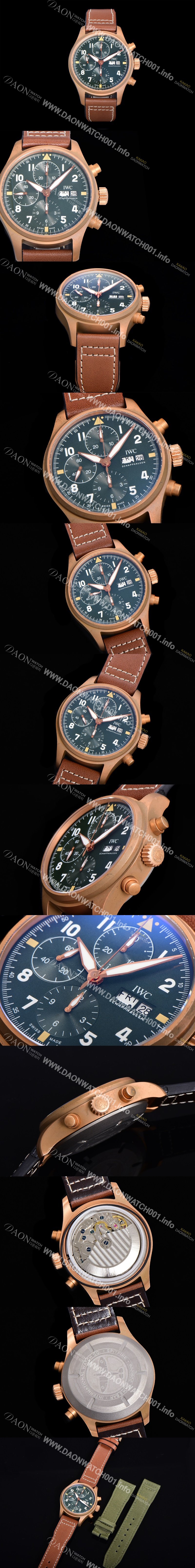 레플리카 [아이더블유씨] 남성용 파일럿 워치 브론즈 IW387902 스핏파이어 크로노그래프 41미리 그린다이얼 오토매틱 무브먼트 IWC53355