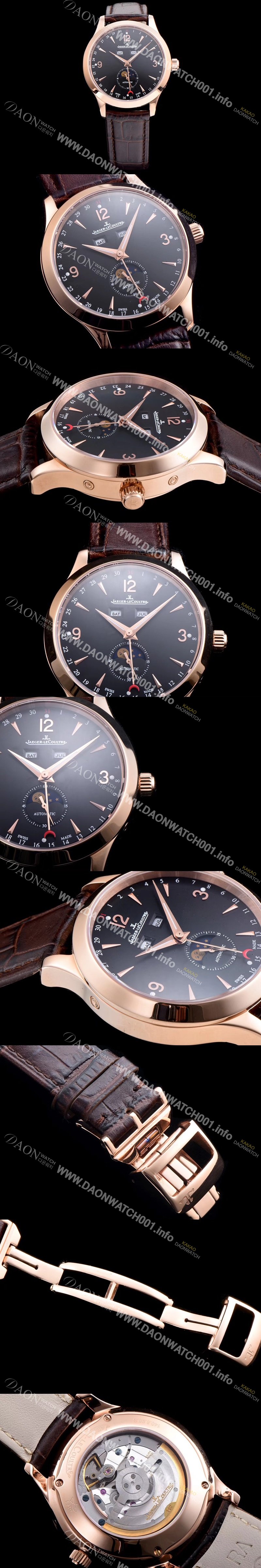 레플리카 [예거르꿀뜨르] 남성용 마스터 캘린더 1552520모델 씬 문페이즈 블랙다이얼 아플리케 인덱스 오토매틱 무브먼 JAG4203