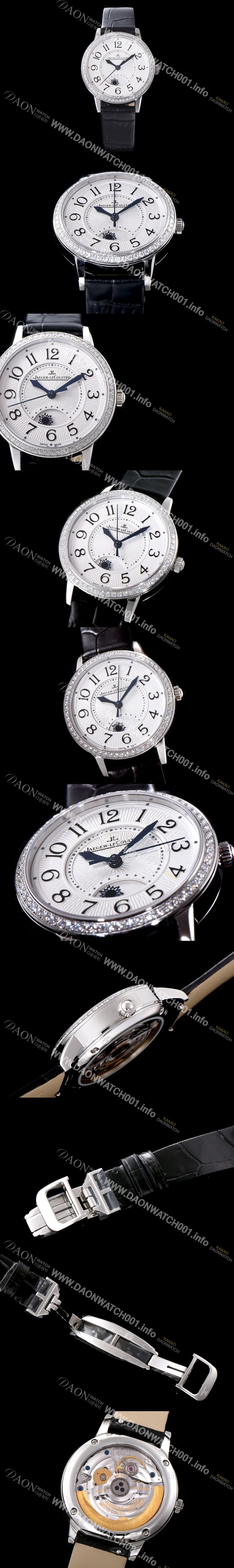 레플리카 [예거르꿀르뜨] 남성용 랑데부 나잇&데이 3468421 레이디 워치 최상급 다이아몬드 세팅 베젤 문페이즈 화이트 텍스쳐드 다이얼 오토매틱 무브먼트 JAG0445