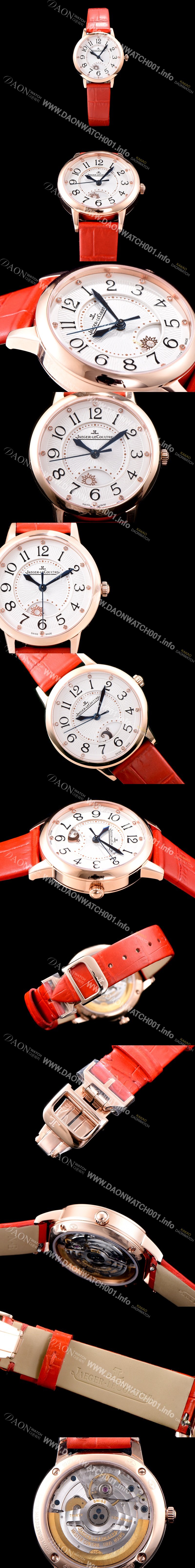레플리카 [예거르꿀르뜨] 남성용 랑데부 나잇&데이 3462490 레이디 워치 18K 로즈골드 문페이즈 화이트 텍스쳐드 다이얼 오토매틱 무브먼트 JAG0420