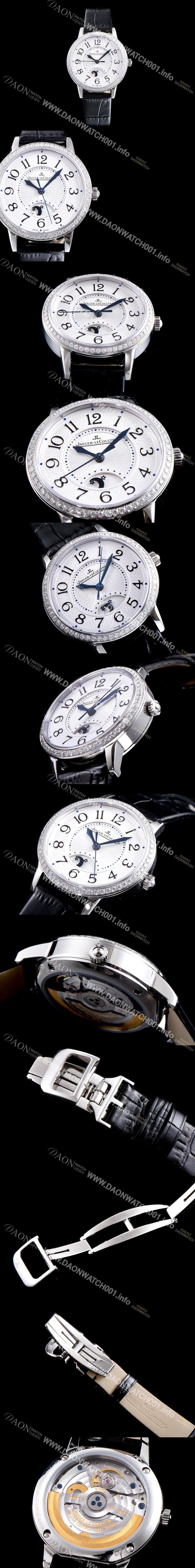 레플리카 [예거르꿀르뜨] 남성용 랑데부 나잇&데이 3468421 레이디 워치 최상급 다이아몬드 세팅 문페이즈 화이트 텍스쳐드 다이얼 오토매틱 무브먼트 JAG0413