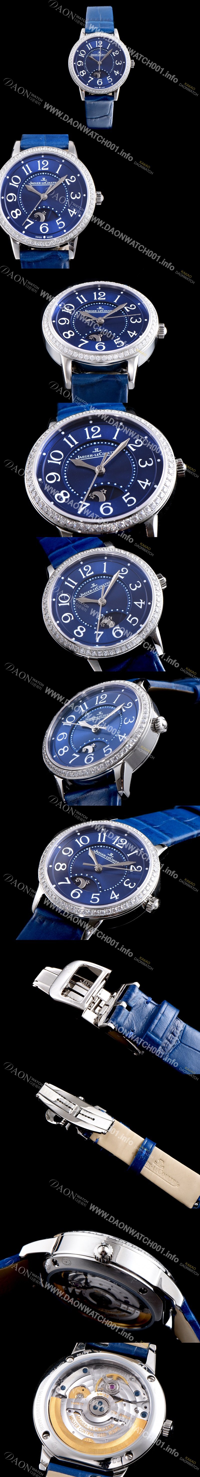 레플리카 [예거르꿀르뜨] 남성용 랑데부 나잇&데이 3468480 레이디 워치 최상급 다이아몬드 세팅 문페이즈 블루 썬더스트 다이얼 오토매틱 무브먼트 JAG0410