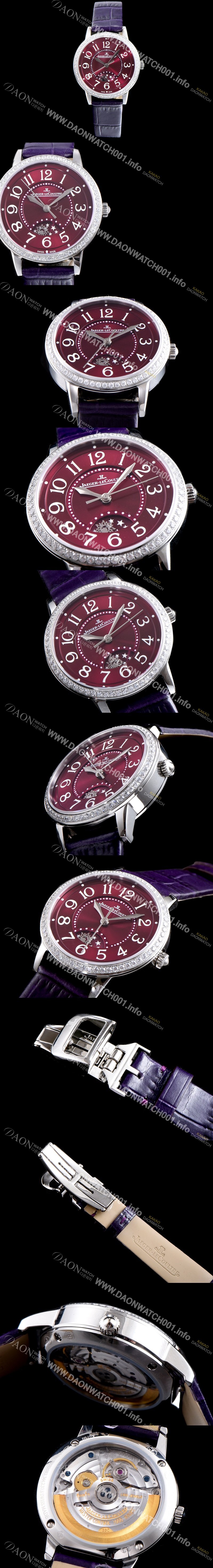 레플리카 [예거르꿀르뜨] 남성용 랑데부 나잇&데이 3448460 레이디 워치 최상급 다이아몬드 세팅 문페이즈 레드 와인 다이얼 오토매틱 무브먼트 JAG0415