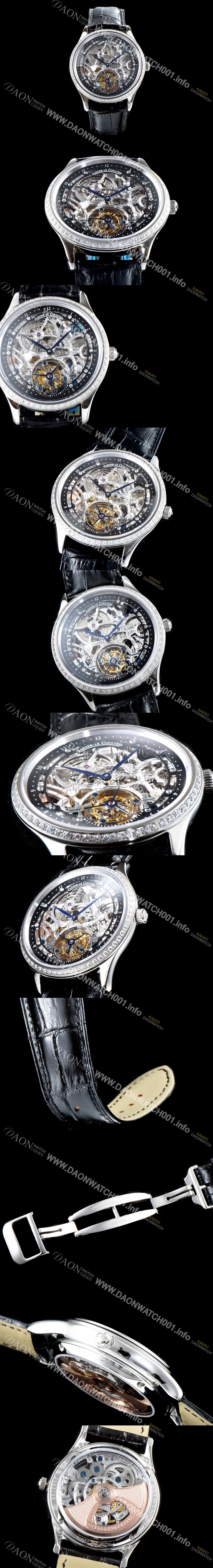 레플리카 [예거르쿨트르] 남성용 신형 마스터 그랜드 투어빌론 1:1 수공 맞물림 형식의 쥬얼라인 블랙&실버 스켈레톤 다이얼 투어빌론 무브먼트 JAG0401