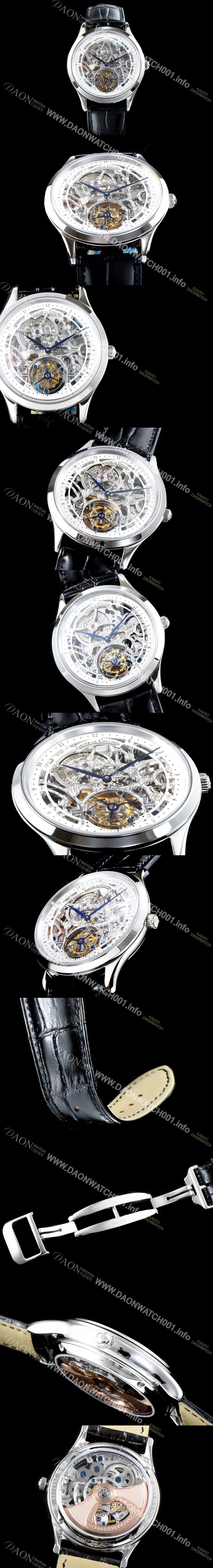 레플리카 [예거르쿨트르] 남성용 신형 마스터 그랜드 투어빌론 쥬얼 다이아몬드 인덱스 화이트&실버 스켈레톤 다이얼 투어빌론 무브먼트 JAG0400