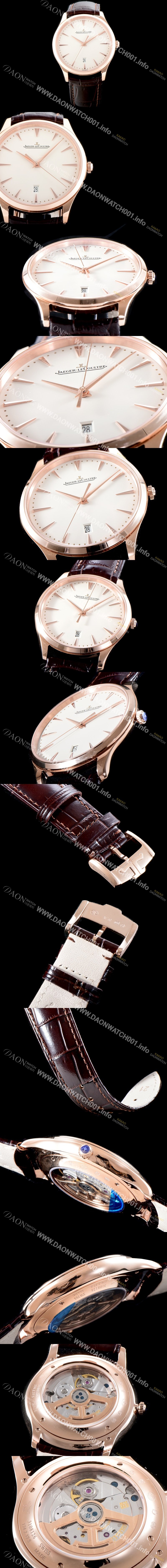 레플리카 [예거르꿀뜨르] 남성용 마스터 울트라 씬 데이트1282510 플래식한 40MM UP!! 18K 로즈골드 에그쉘 베이지 다이얼 오토매틱 무브먼트 JAG0403