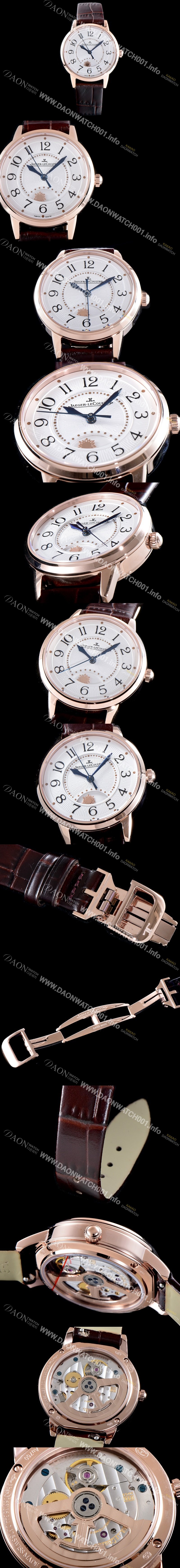 레플리카 [예거르꿀르뜨] 남성용 랑데부 나잇&데이 3442430 미디엄 레이디 워치!! 고급스러운 18K로즈골드 케이스 문페이즈 화이트 기요셰 다이얼 오토매틱 무브먼트 JAG0401