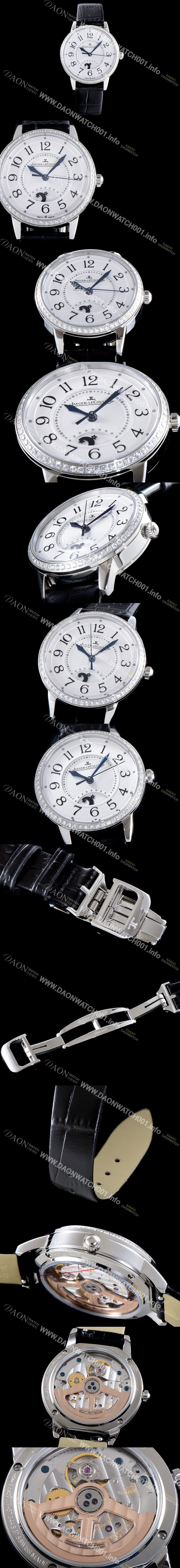 레플리카 [예거르꿀르뜨] 남성용 랑데부 나잇&데이 3468421 미디엄 레이디 워치!! 최상급 다이아몬드 세팅 문페이즈 화이트 기요셰 다이얼 오토매틱 무브먼트 JAG0400