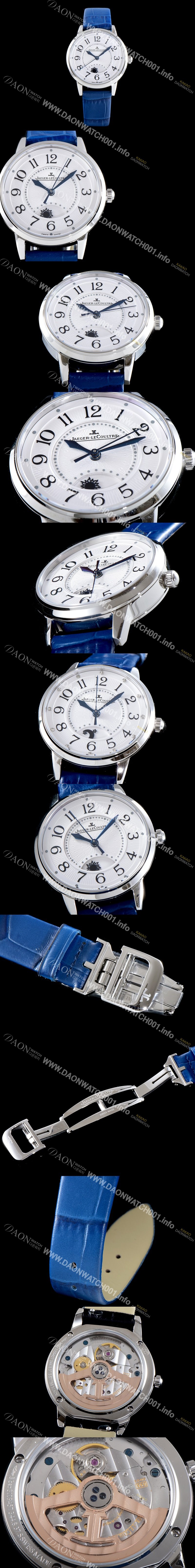 레플리카 [예거르꿀르뜨] 남성용 랑데부 나잇&데이 3448410 미디엄 레이디 워치!! 문페이즈 화이트 기요셰 다이얼 오토매틱 무브먼트 JAG0450