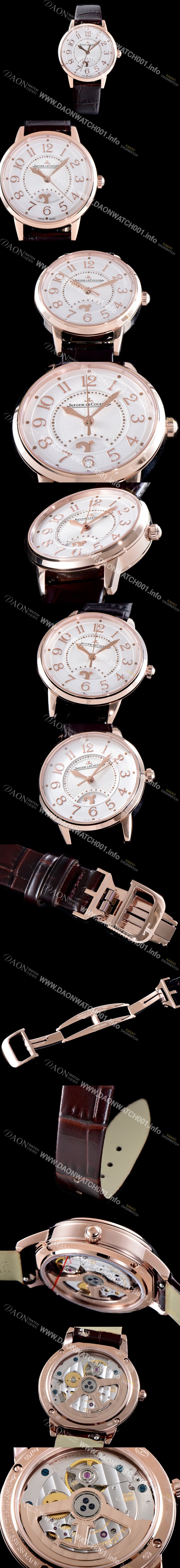 레플리카 [예거르꿀르뜨] 남성용 랑데부 나잇&데이 3442440 미디엄 레이디 워치!! 고급스러운 18K로즈골드 케이스 문페이즈 화이트 기요셰 다이얼 오토매틱 무브먼트 JAG0454