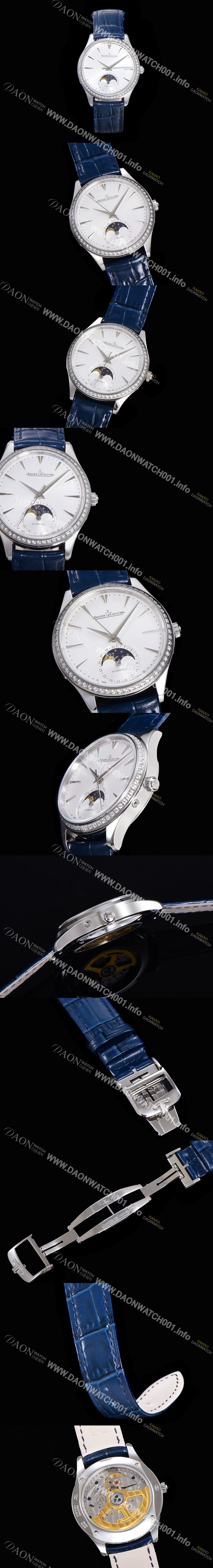 레플리카 [예거르꿀뜨르] 남성용 마스터 울트라 씬 문페이즈 39mm 오토매틱 866타입 다이아몬드 가죽줄 화이트다이얼 jag1151