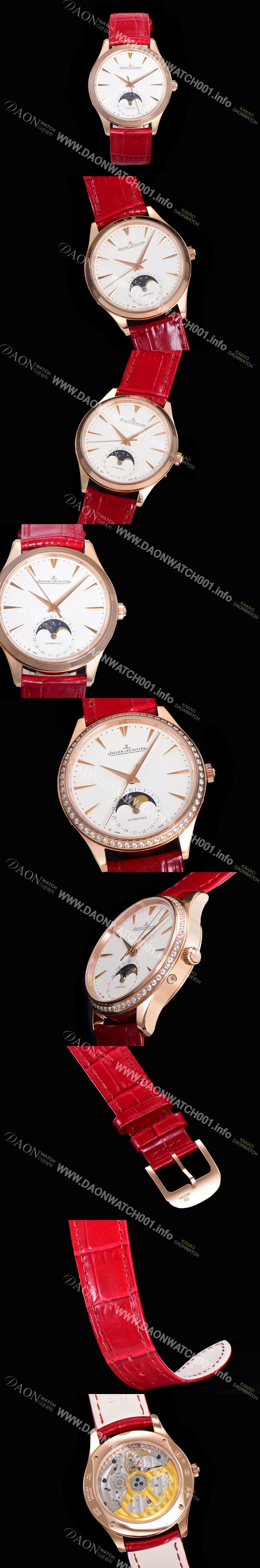 레플리카 [예거르꿀뜨르] 남성용 마스터 울트라 씬 문페이즈 39mm 오토매틱 866타입 18K로즈골드 가죽줄 화이트다이얼 jag1511
