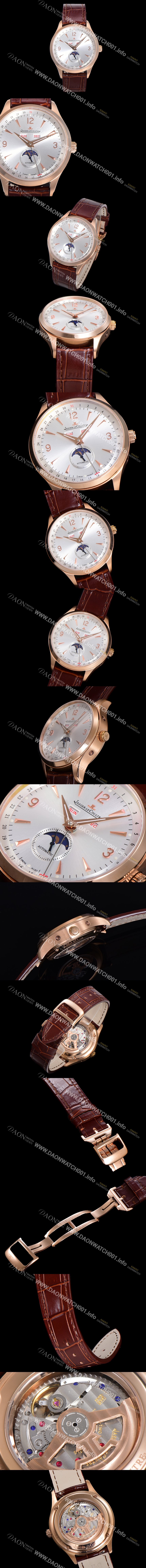 레플리카 [예거르꿀뜨르] 남성용 마스터 캘린더 문페이즈 18K RG 오토매틱 866 39mm 가죽줄 실버다이얼 jag2351