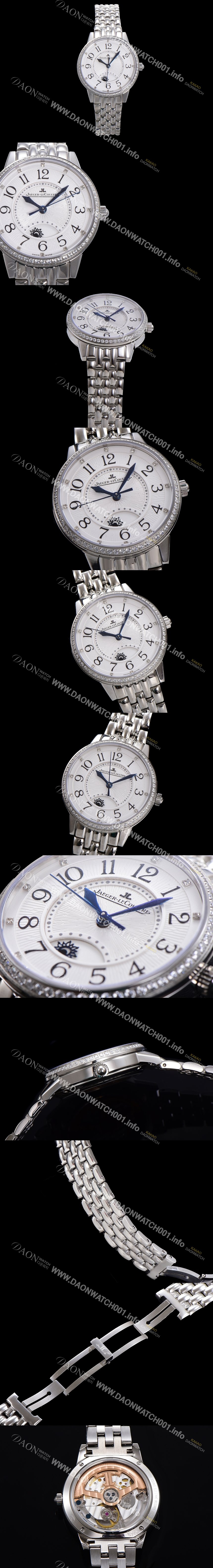 레플리카 [예거 르꿀르뜨] 여성용 랑데뷰 나잇&데이 문페이즈 오토매틱 898A 타입 무브 34mm 보석 배젤 메탈줄 화이트다이얼 jag2912
